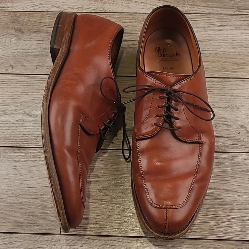 ALLEN EDMONDS Delray Tan Brown Oxfords Sz‎ 10 3E Split Toe Mens Dress Shoes